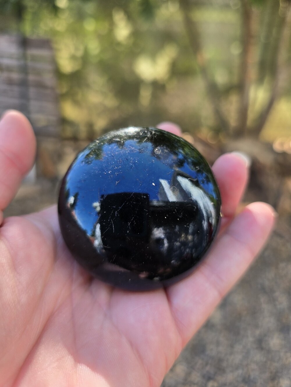 Vintage Antique Polished Black Obsidian Palm Stone Doorknob